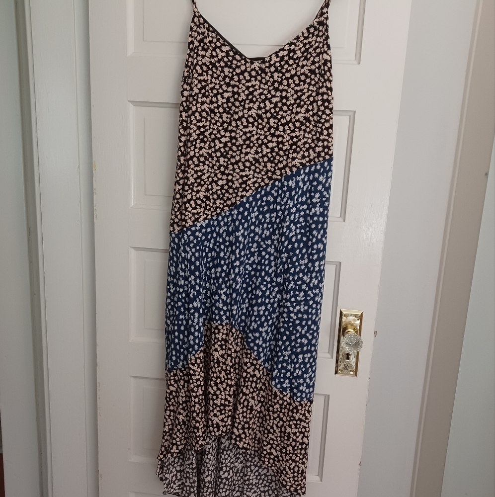 NWT Melloday Nordstrom Black navy ditsy floral, LINED bias slip dress Y2K 90s L